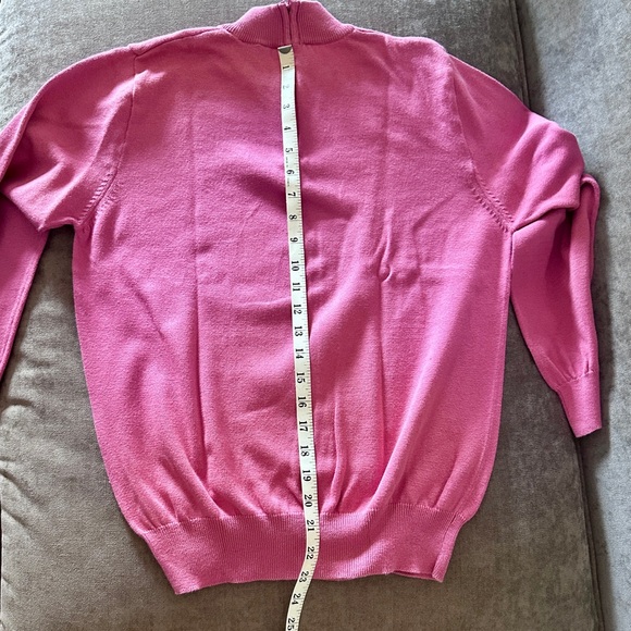 Vintage NICOLE SUMMERS 100% Cotton Pink Back Zip Mock Neck Turtleneck Sweater S - Picture 6 of 10